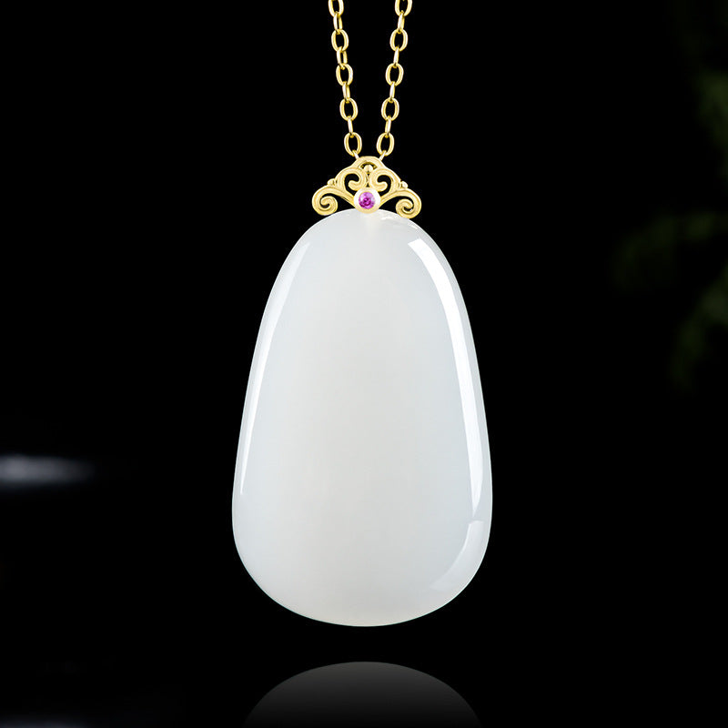 Natural Hetian White Jade Wushi Plaque Pendant – Protective Talisman for Peace & Balance