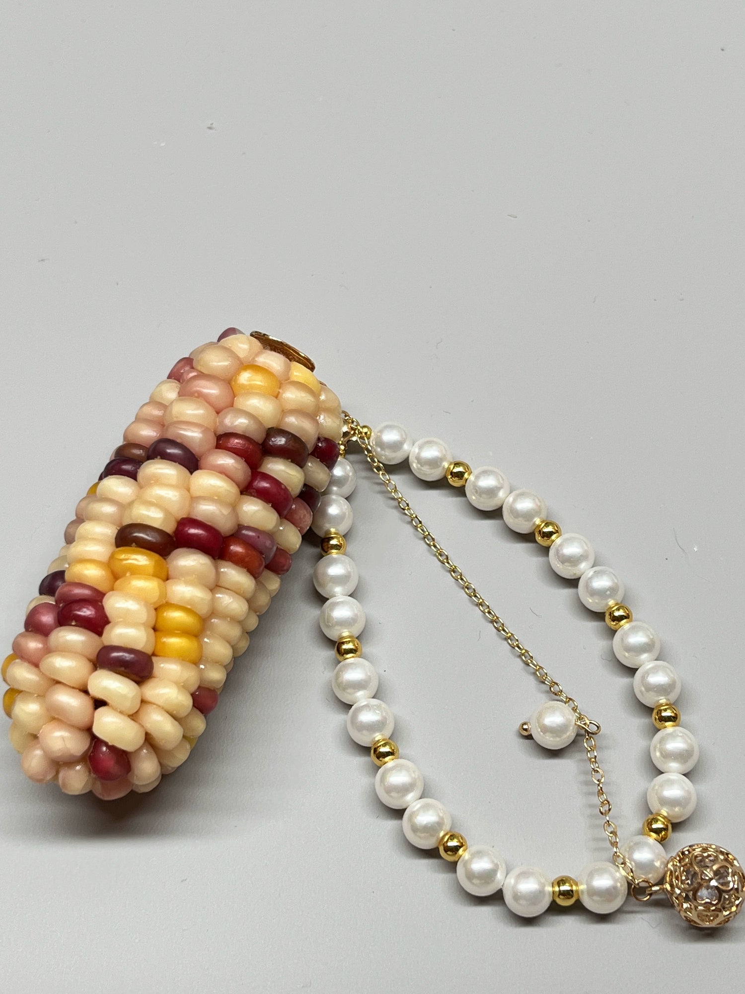 Pink and Yellow Crackle Jade Corn Ornament