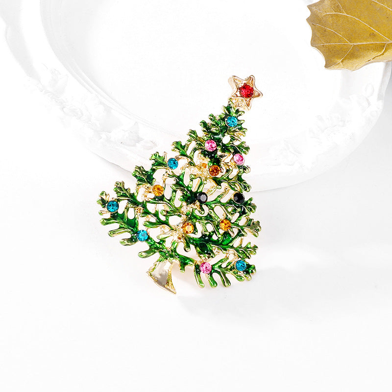 Delicate Oil Drip Christmas Tree Brooch for Women