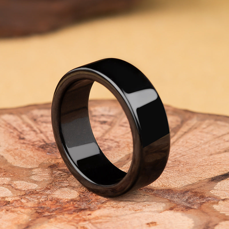 Natural A-Grade Black Jade Ring — Unisex Couple Band