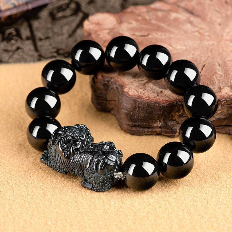 Natural A-Grade Black Jadeite Pixiu Bracelet for Men and Women