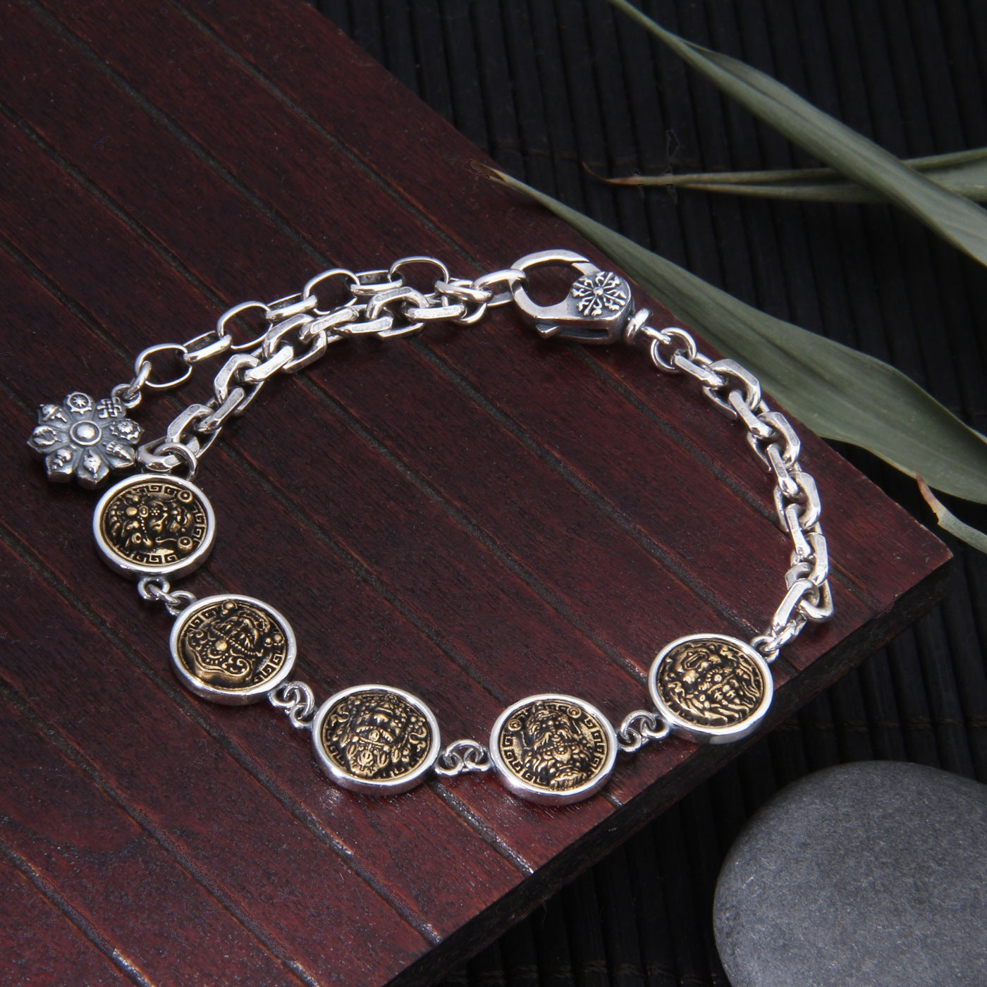 925 Sterling Silver Five Wealth Gods Tibetan Pendant