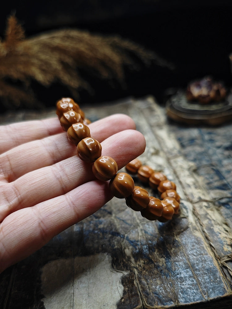 Small Walnut Carved Shark Fin  Bead Bracelet