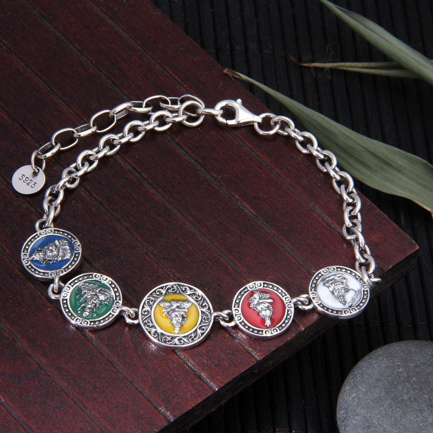 925 Sterling Silver Double-Sided Five Wealth Gods Bracelet