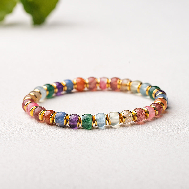 S925 Silver Natural Crystal Rainbow Multi-Gemstone Bracelet