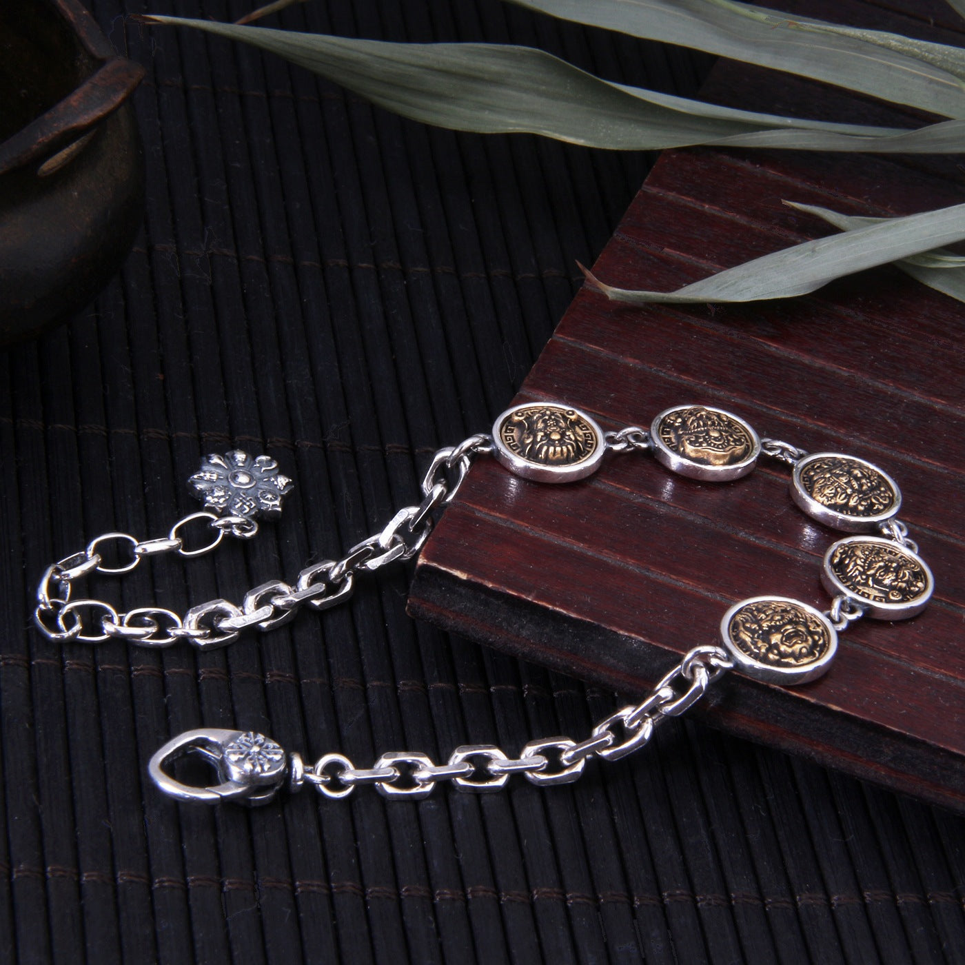 925 Sterling Silver Five Wealth Gods Tibetan Pendant