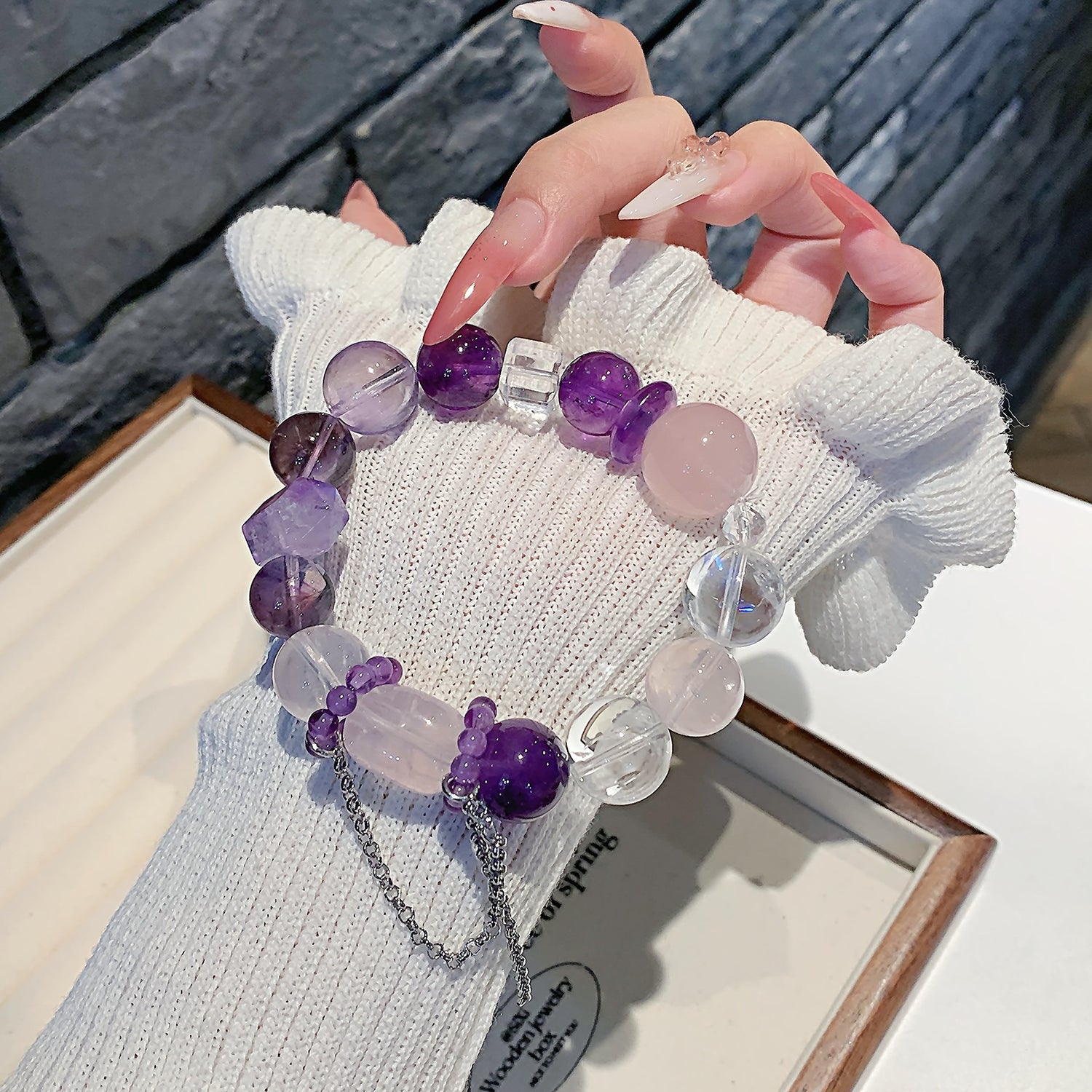 Premium Amethyst & White Phantom Quartz Bracelet – DIY Customizable Design