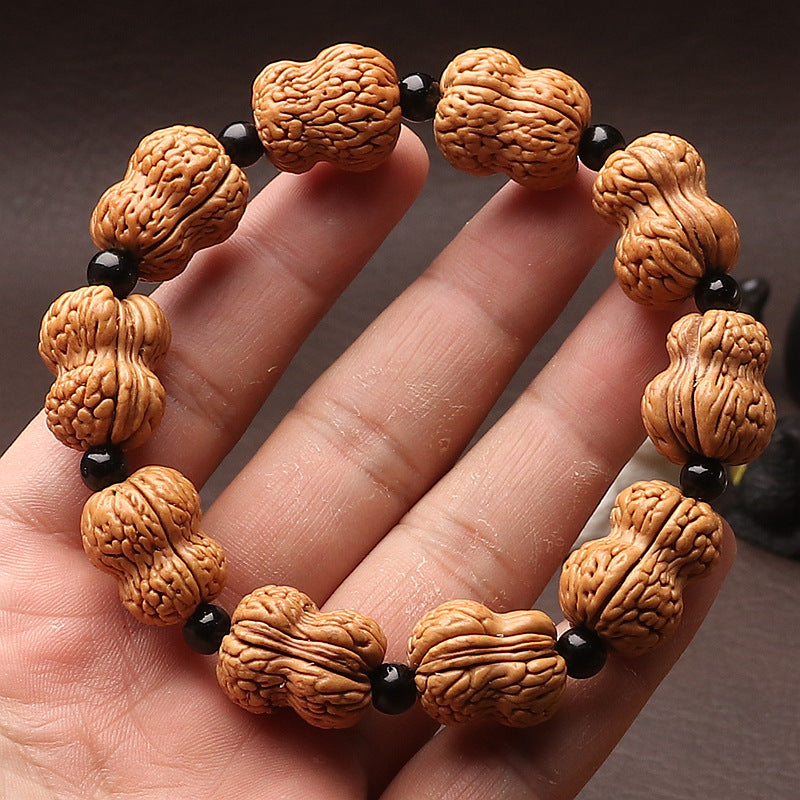 Natural Wild Brain Pattern Peach Pit Gourd Bead Bracelet Traditional Wenwan Bracelet