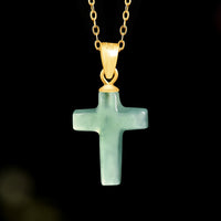 Natural A-Grade Blue Water Jade Cross Pendant for Women — S925 Sterling Silver Setting