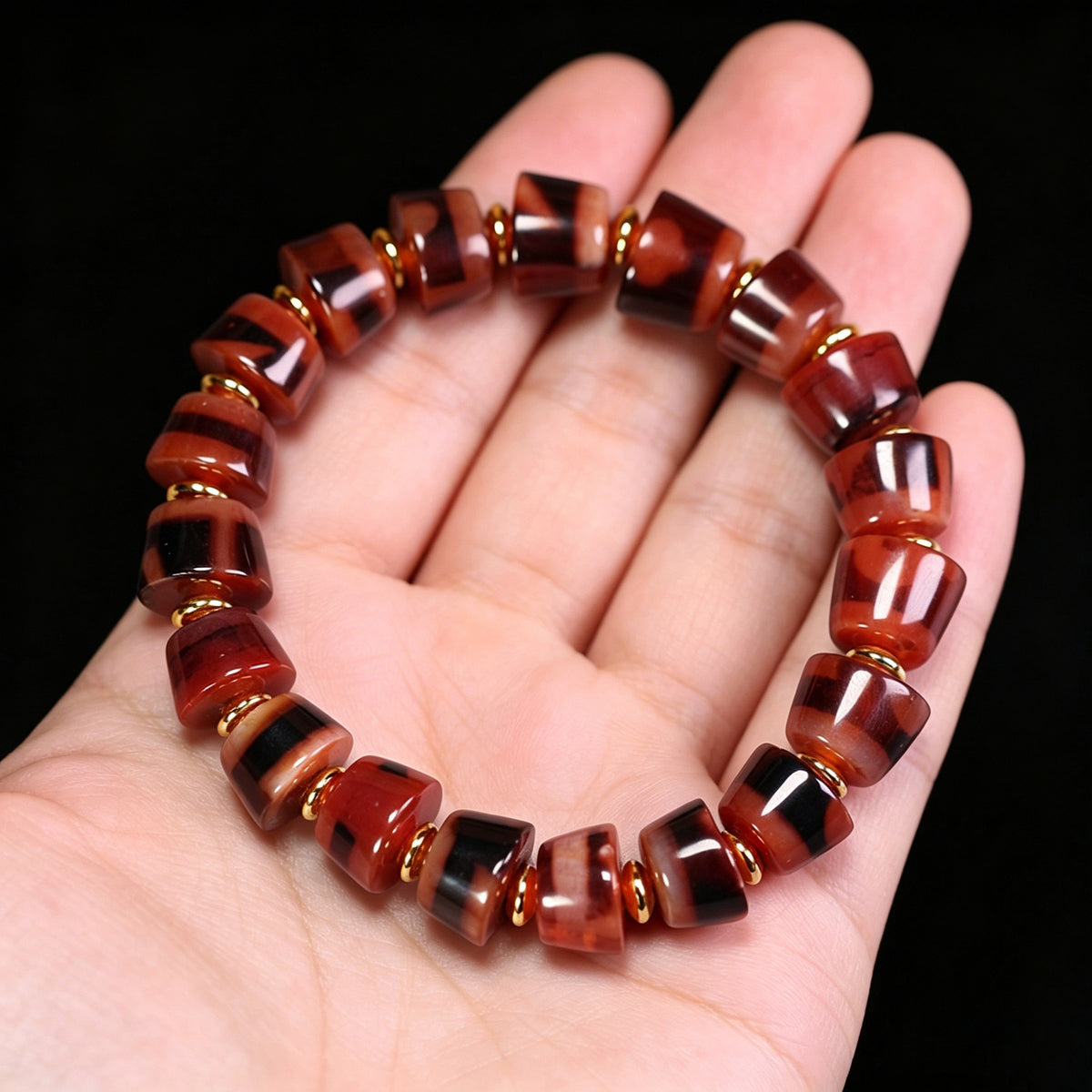 Natural Tibetan Genuine Aged Agate Bead Bracelet, 7 × 12mm
