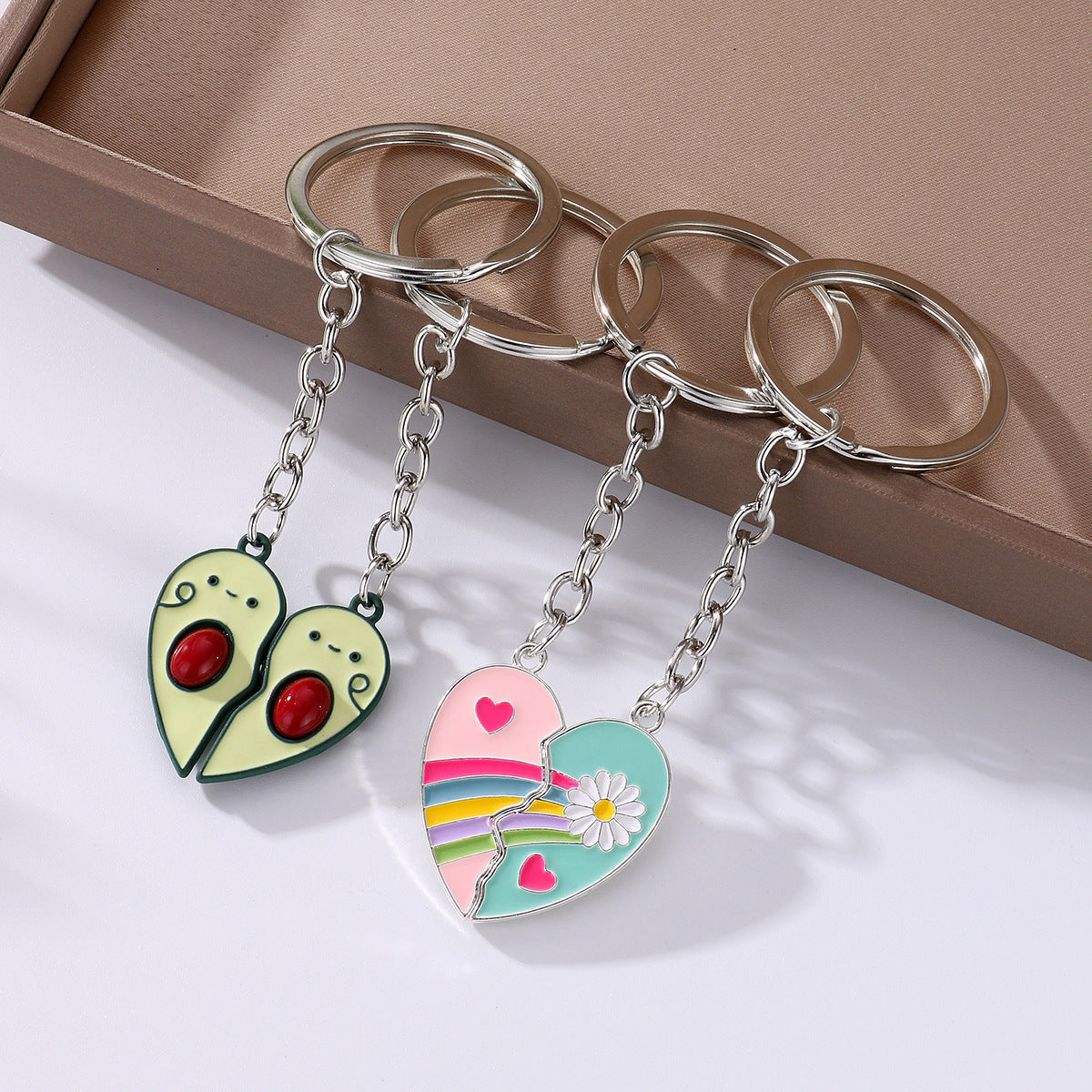 Cute Heart Alloy Magnetic Keychain Pendant for Couples