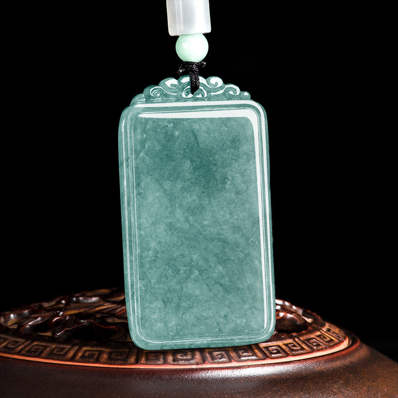 Natural A-Grade Jadeite Blue Water Wu Shi Plaque Pendant – Prosperity & Protection