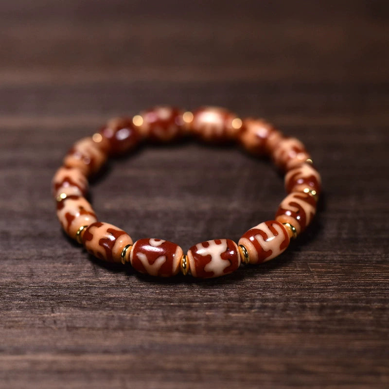 Premium Tibetan Red and White Dzi Beads Bracelet