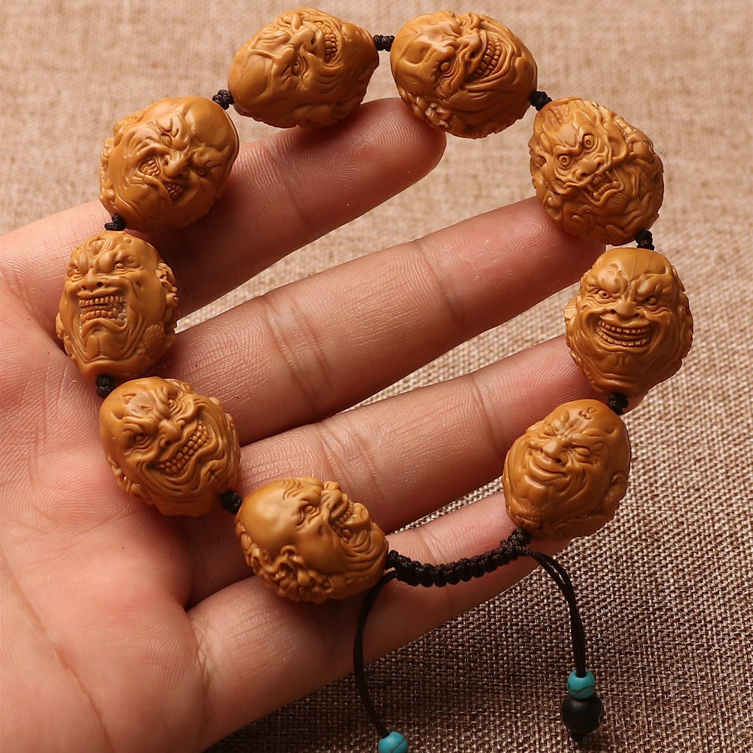 Crystal Olive Pit Bracelet with Double-Sided Hand Carvings