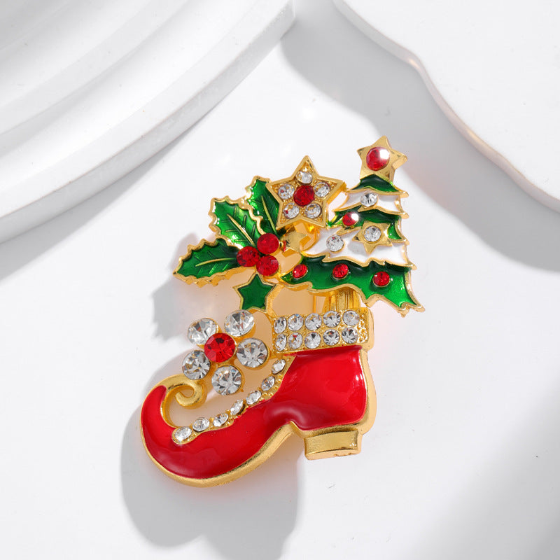 New Christmas Boot Brooch Fashionable Rhinestone Embellished Holiday Pin