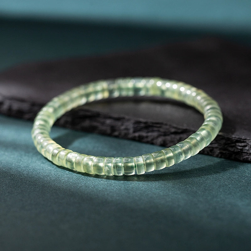 Natural Transparent Prehnite Bracelet Fresh Green Barrel Beads for Women