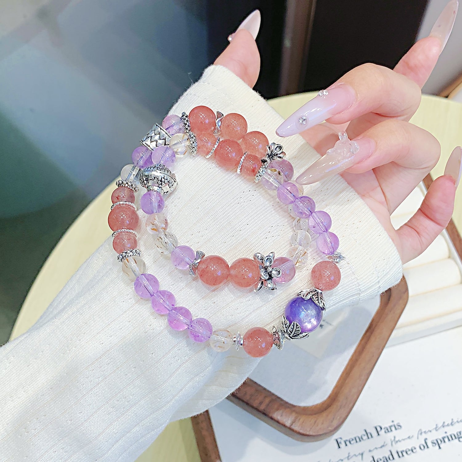 Strawberry Quartz Double Wrap Bracelet – Customizable Natural Crystal Jewelry