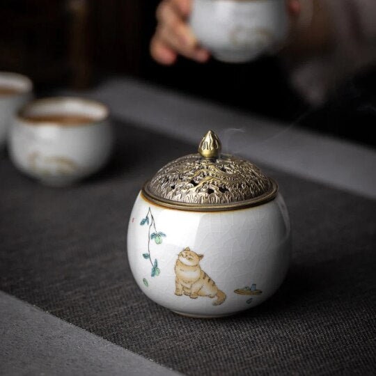 Hand-Painted Cute Cat Incense Burner for Wire Incense