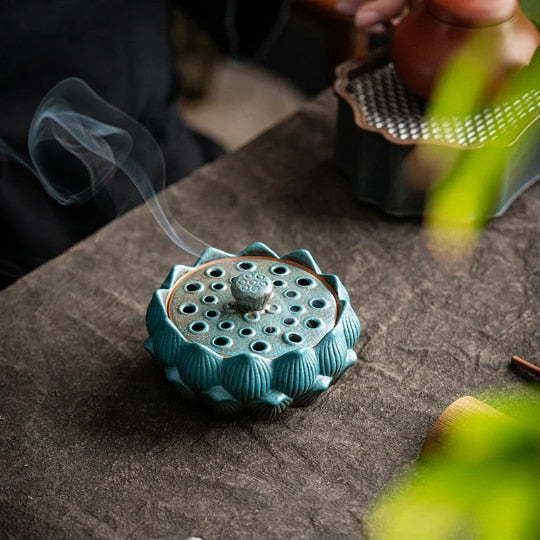 Lotus Ceramic Incense Burner with Lid