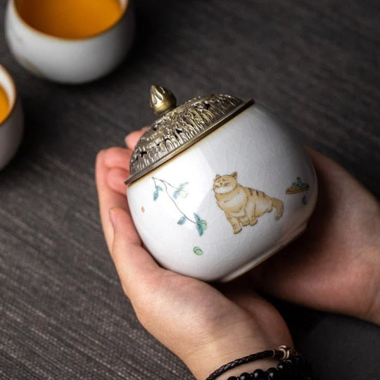 Hand-Painted Cute Cat Incense Burner for Wire Incense