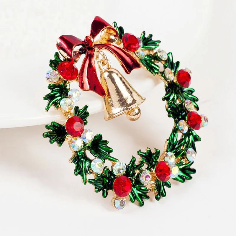 Christmas Brooch Pins Classic Enamel Christmas Wreath Pin with Bell Brooches for Women and Men