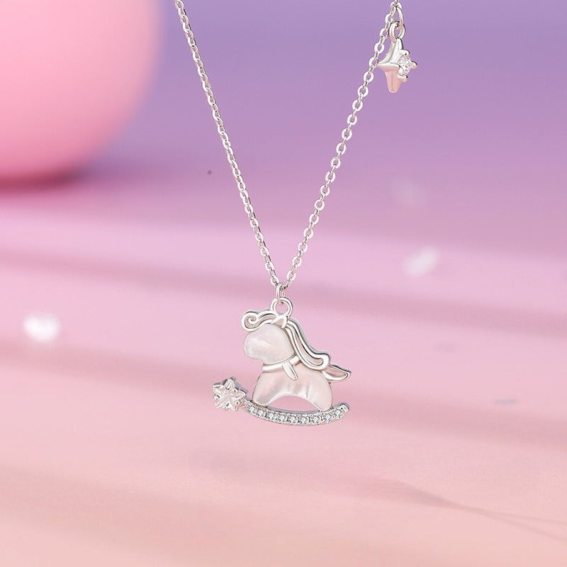 Women’s S925 Silver Starlight Cute Horse Set – Necklace, Bracelet, Earrings Niche Design Jewelry