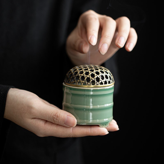 Bamboo-Shaped Ceramic Incense Burner