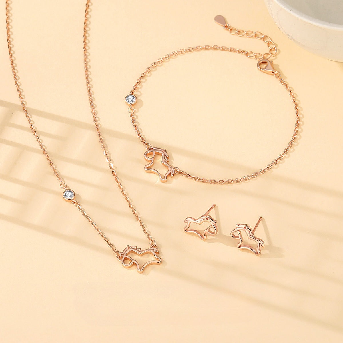 Women’s S925 Sterling Silver Hollow Running Horse Jewelry Set – Necklace, Bracelet & Earrings | Year of the Horse Gift