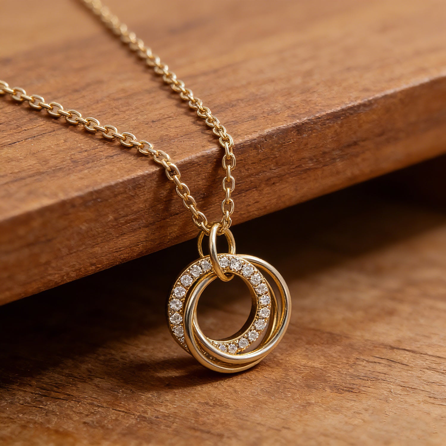 Gold Double Circle Cubic Zirconia Necklace for Women