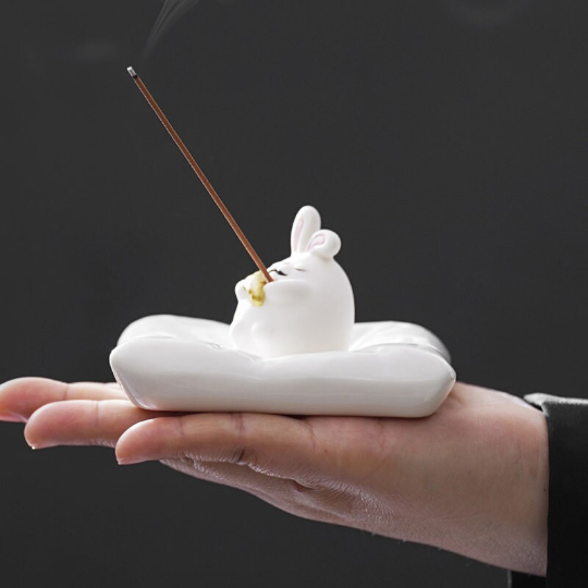 Cute Rabbit White Porcelain Incense Stick Holder