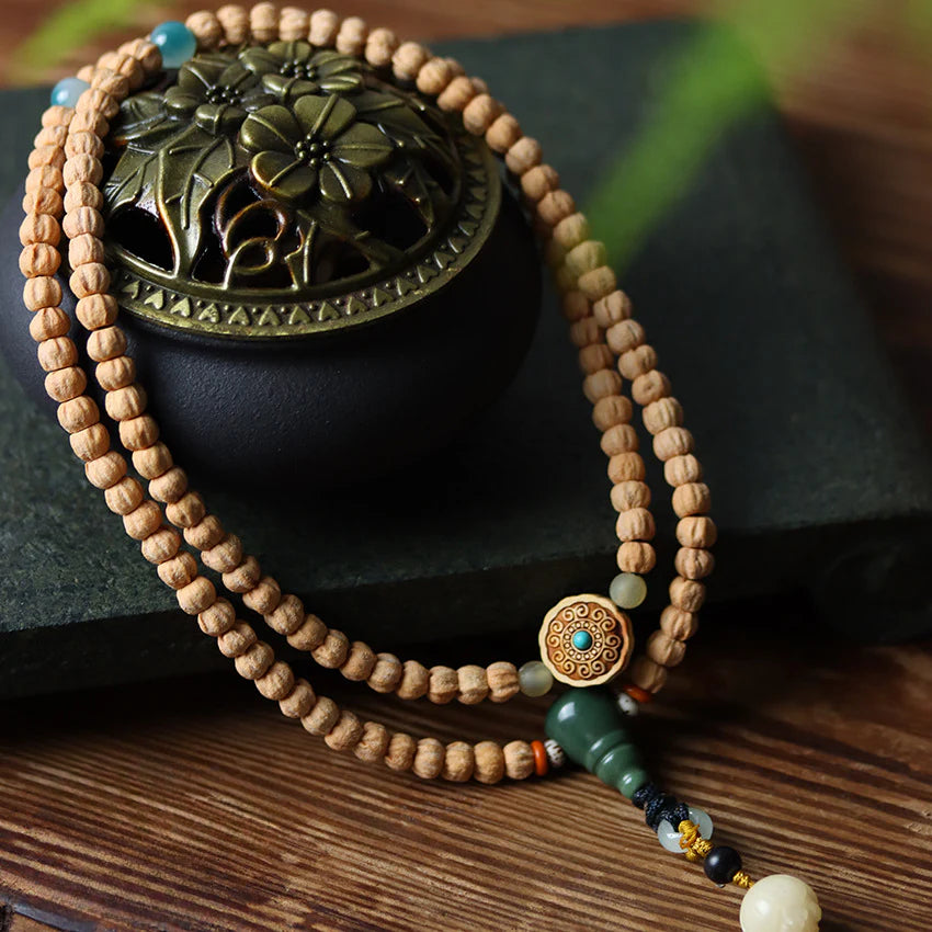 Tibetan Cypress Seed 108 Mala Beads Straight-Cut Tibetan-Style Ghost Face Bracelet
