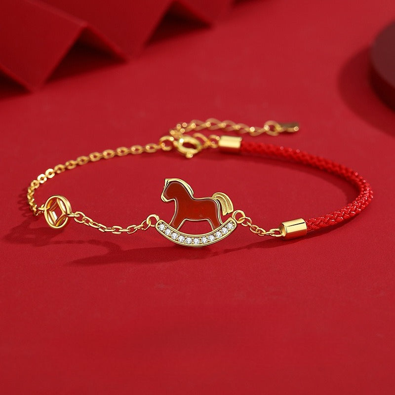 Red Agate "Ride into Wealth" Bracelet for Women with S925 Sterling Silver – Year of the Horse Gift