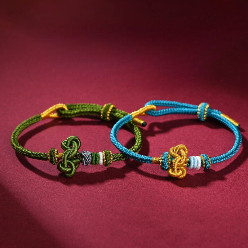 Handmade Red String Bracelet with Double Heart Peach Blossom Knot – Yearly Good Luck Charm