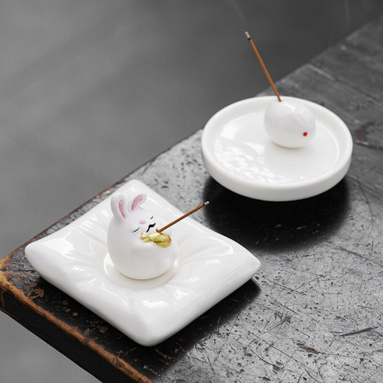 Cute Rabbit White Porcelain Incense Stick Holder