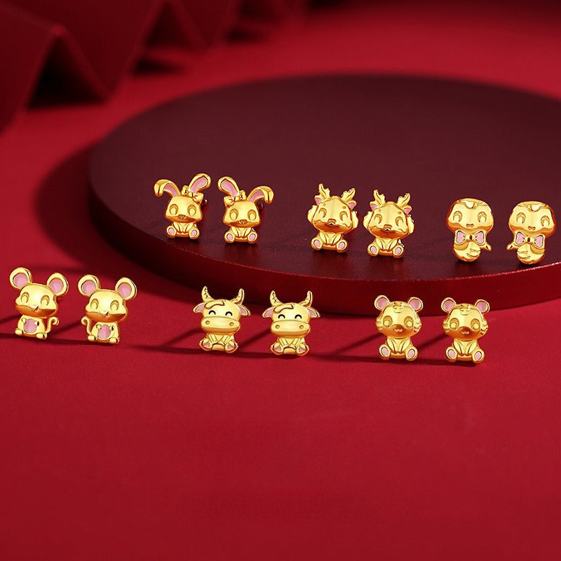 Women’s S925 Silver Chinese 12 Zodiac Earrings, Year of the Horse Lucky Jewelry