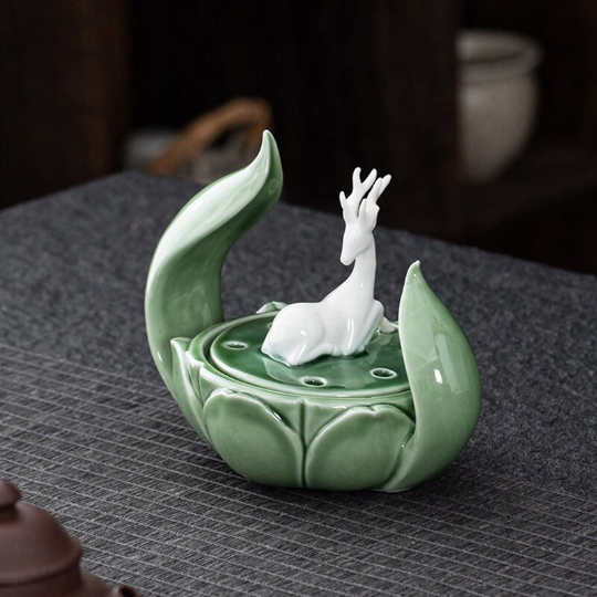 Deer and Lotus Incense Burner