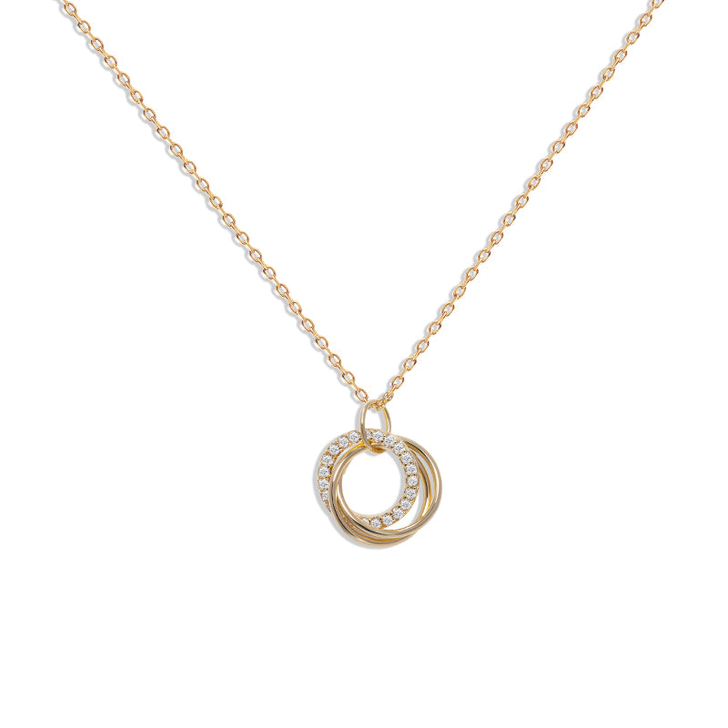 Gold Double Circle Cubic Zirconia Necklace for Women