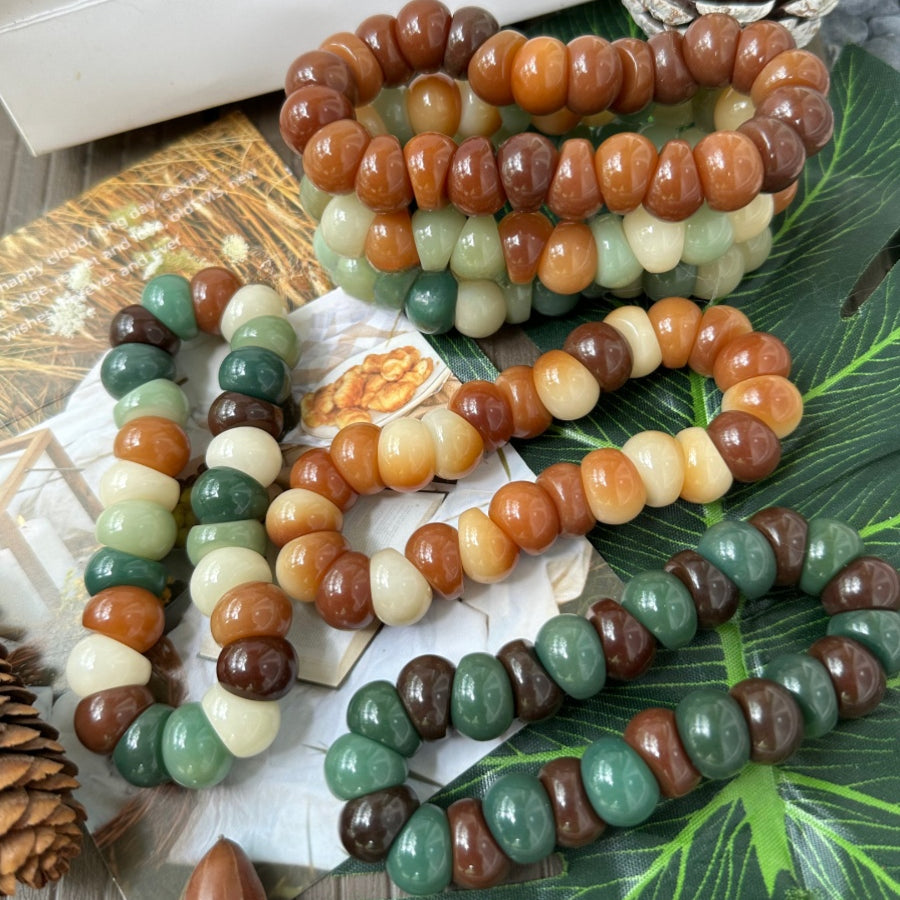 Garlic Clove Bodhi Multicolored Bead Bracelet 14mm for Stress Relief and Meditation