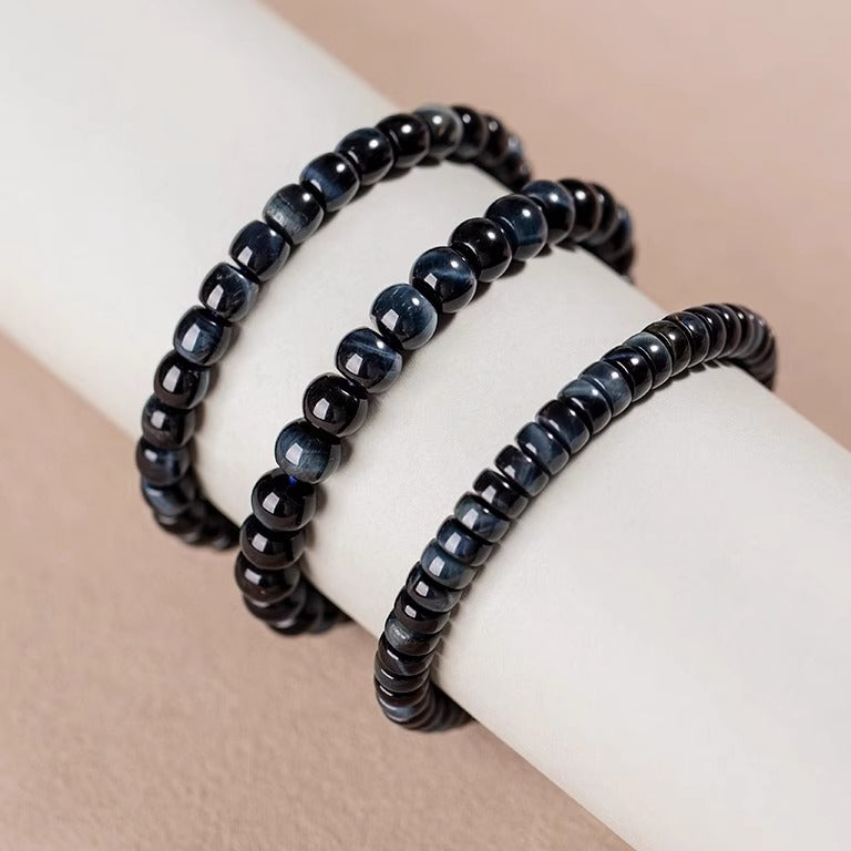 Natural Blue Tiger’s Eye Lightning-Pattern Bracelet – Premium Straight-Cut Design, 7mm, Unisex, Multiple Bead Shapes Available