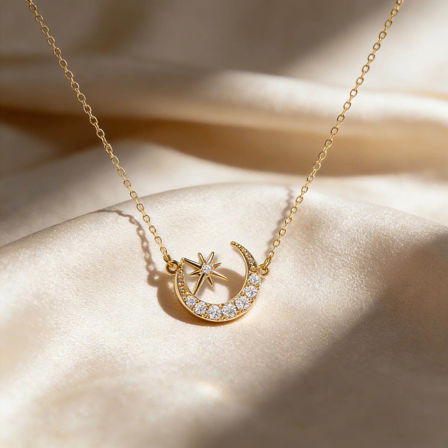 Lucky Star and Moon CZ Necklace for Women