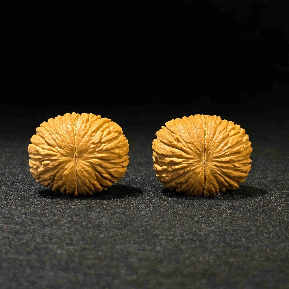 One-of-a-Kind 39mm Yuanbao Monkey Head Walnut Pair | Green Agate Inlay |