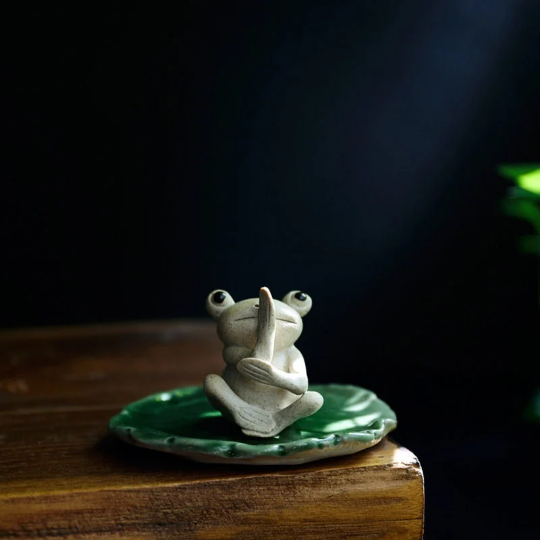 Lovely Frog on Lotus Leaf Ceramic Incense Stick Holder