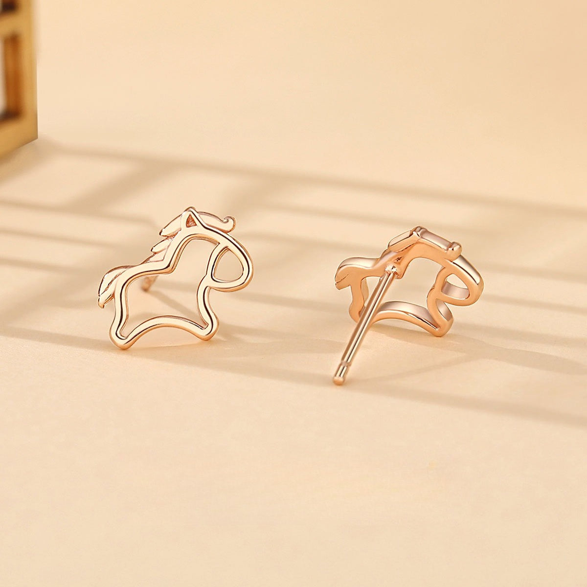 Horse Year Good Luck Charm – Women’s S925 Sterling Silver Hollow Horse Stud Earrings