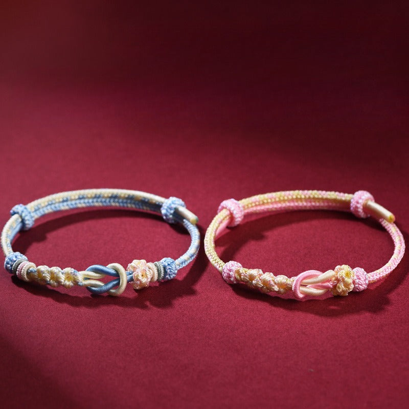 Handwoven Red String Bracelet – Peach Blossom Knot for Couples, Unisex Lucky Charm