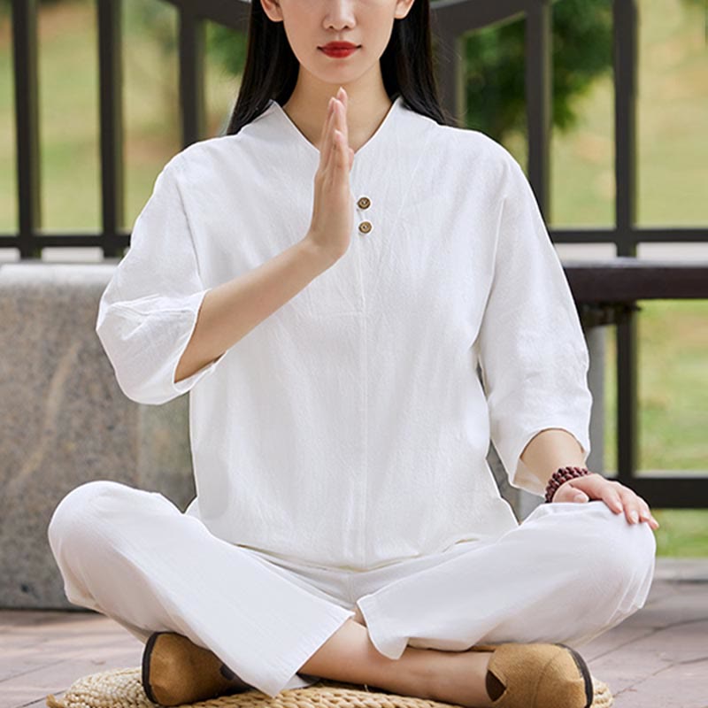 2Pcs Shirt Top Pants Meditation  Tai Chi Cotton Linen Clothing Women's Set