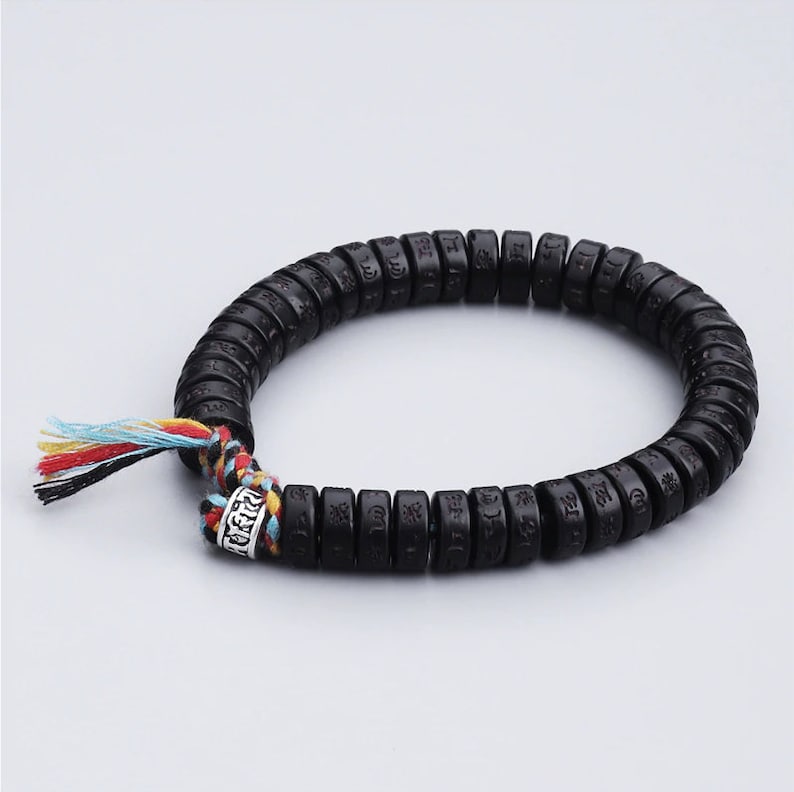 Tibetan Lucky  Black Coconut Shell Braided Bracelet,  Meditation Bracelet, Mens Bracelet