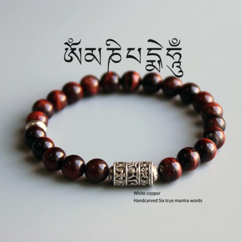 Red Tigers Eye Tibetan Mantra Bracelet,  Womens Bracelet, Mens Bracelet