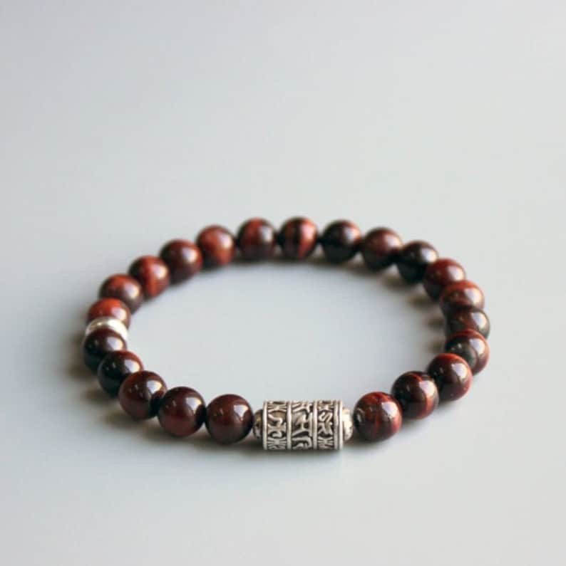 Red Tigers Eye Tibetan Mantra Bracelet,  Womens Bracelet, Mens Bracelet