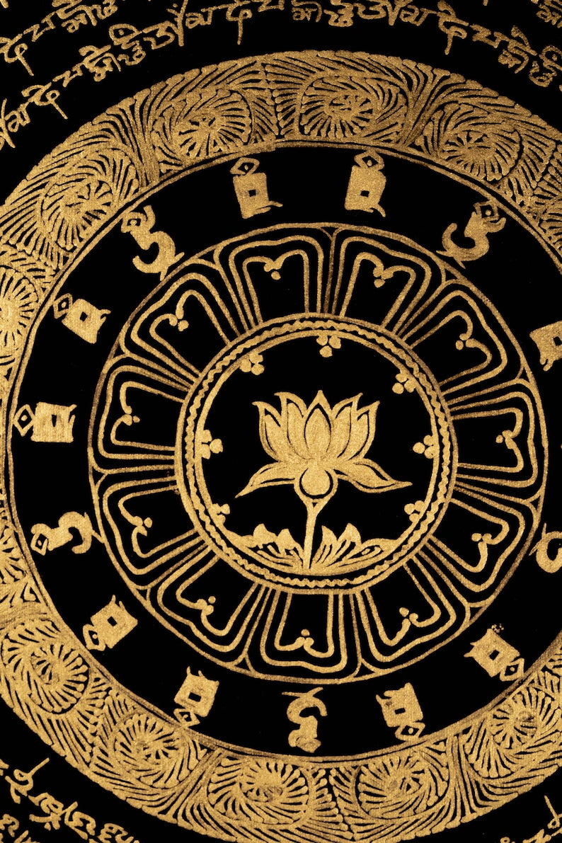 Om Mantra Mandala Thangka Handmade Tibetan Thangka for Meditation