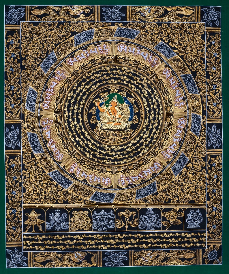 Hand Painted Om Mantra Mandala Thangka Painting